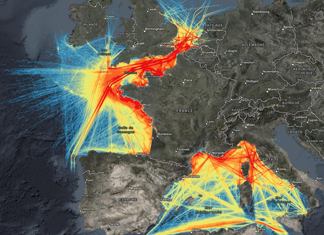 Géolittoral est le portail de la planification maritime et des données sur la mer et le littoral. Ici les données de trafic maritime pour l'année 2024.