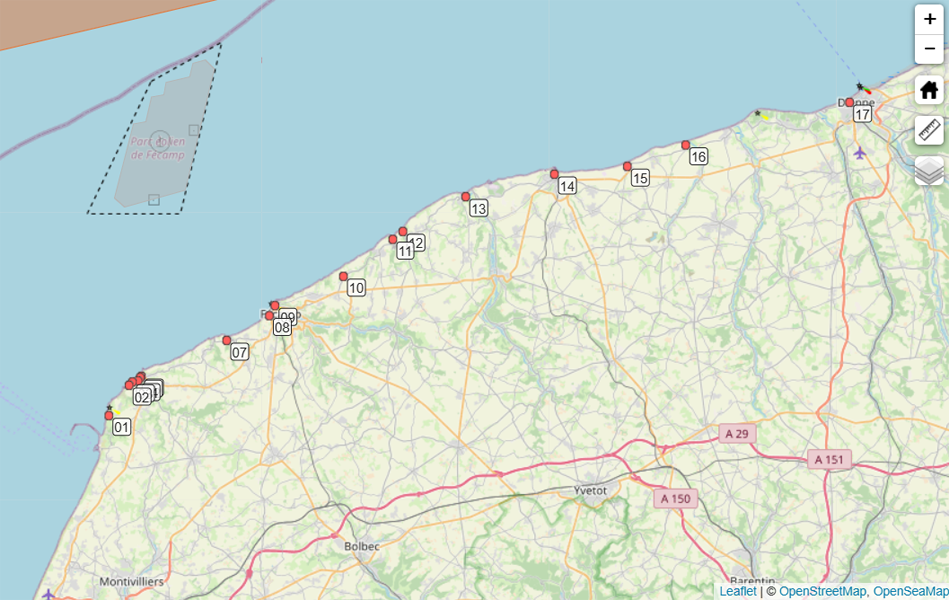 Carte présentant la localisation des 17 photomontages réalisés